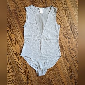 H&M - Grey Jersey Bodysuit w. Mesh Detail